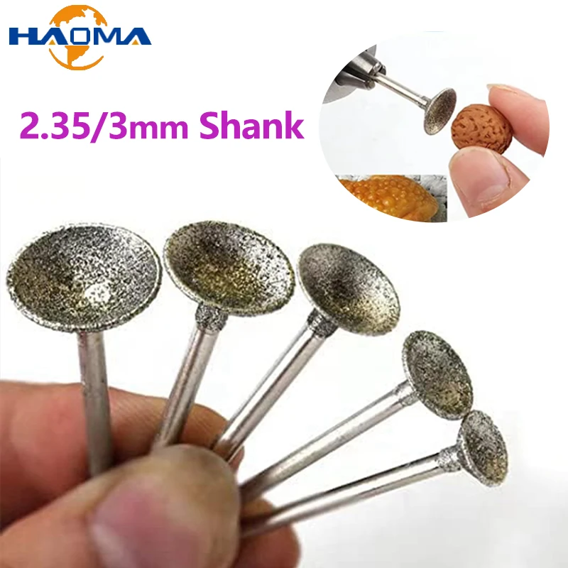 Concave Shape Diamond Grinding Heads Burrs Bit 2.35/3mm Shank Jade stone Carving Burrs for Dremel Rotary Tools