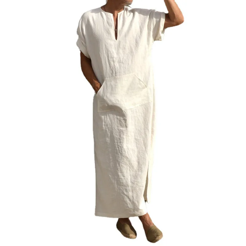 Middle Eastern Style Shirt Summer New Short Sleeved Bottom Large Robe Long Coat Long Robe for Men