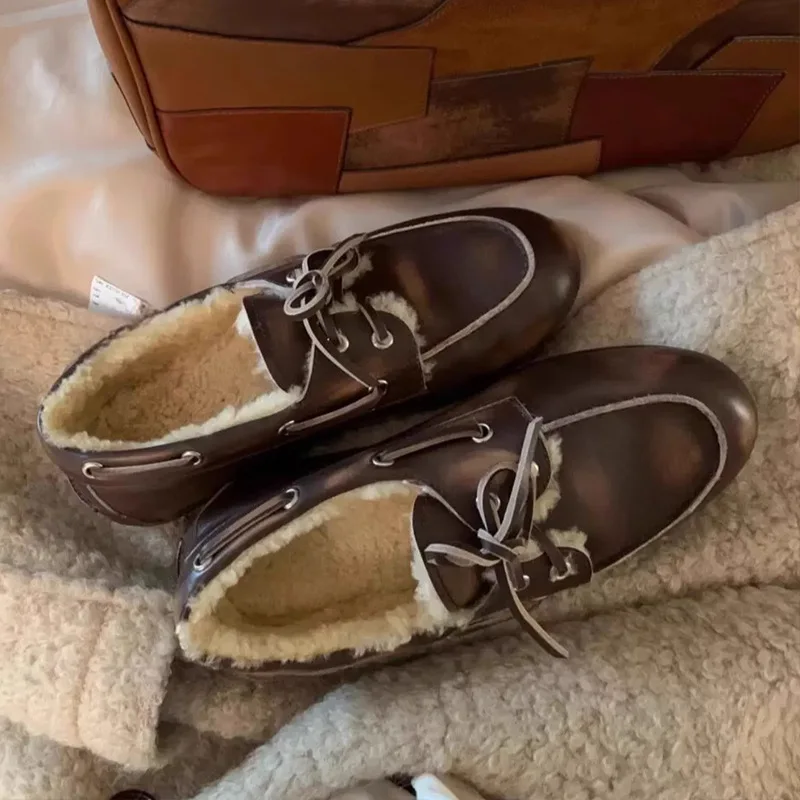 Loafer Frau Wohnungen 2025, Frau Slip-on, lässig, weiches Leder, weibliche Wohnungen, bequeme warme Damenschuhe