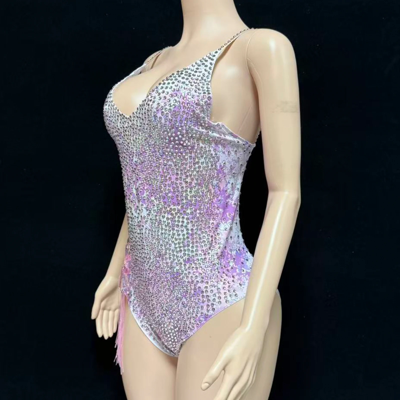 زي نسائي وردي أرجواني سباركلي شرابة ارتداءها أحجار الراين مثير نادي حفلة عيد ميلاد مرحلة المغني الملبس الرقص اللاتينية مهرجان