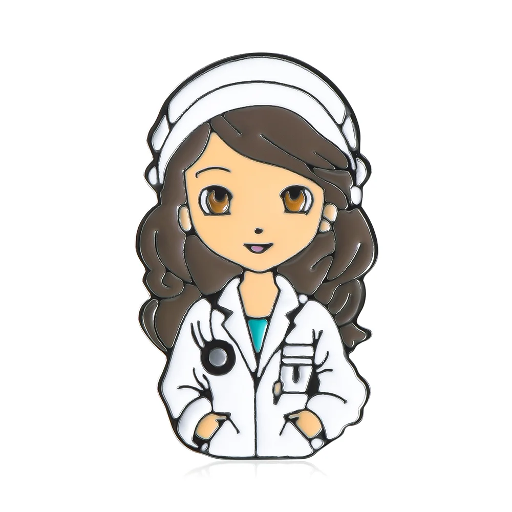 

Cute Medical Female Doctor Nurse Brooch Cartoon Ceramic Enamel Pin Lapel Hat Badge Medicine Jewelry Gift