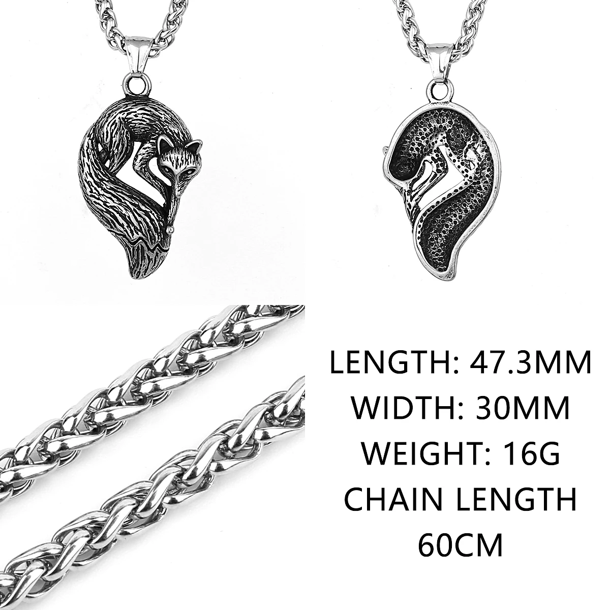 Vintage Stainless Steel Animal Fox Pendant Necklace Men Women Fashion Black Gun Plated Necklace Jewelry Party Club Gift