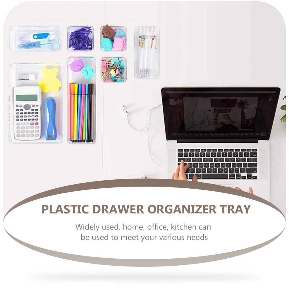 

Storage Box Set Drawer Organizers Makeup Trays for Vanity Office Desk Drawers Bathroom Plastic