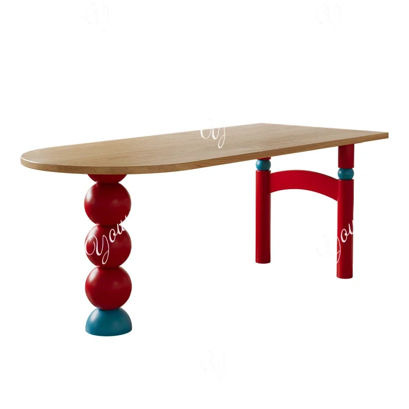 طاولة طعام من الخشب الصلب Q Middle Bauhaus، شقة صغيرة، طاولة طعام محظورة بالألوان، مكتب ملون من الحائط إلى الحائط شبه دائري #5