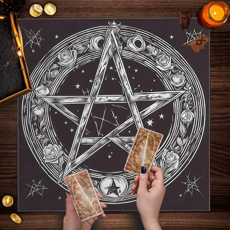 sketching style rose pentagram tarot card altar cloth astrological runes minimalist style divination mat - view 4