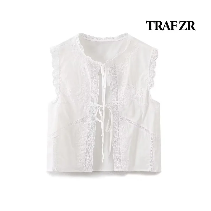 TRAF ZR Lace Tanks Ladies Tops Sleeveless Women\'s Classic Fashion Vest Prairie Chic Solid Basics Holiday Tops Y2k Sexy Vests