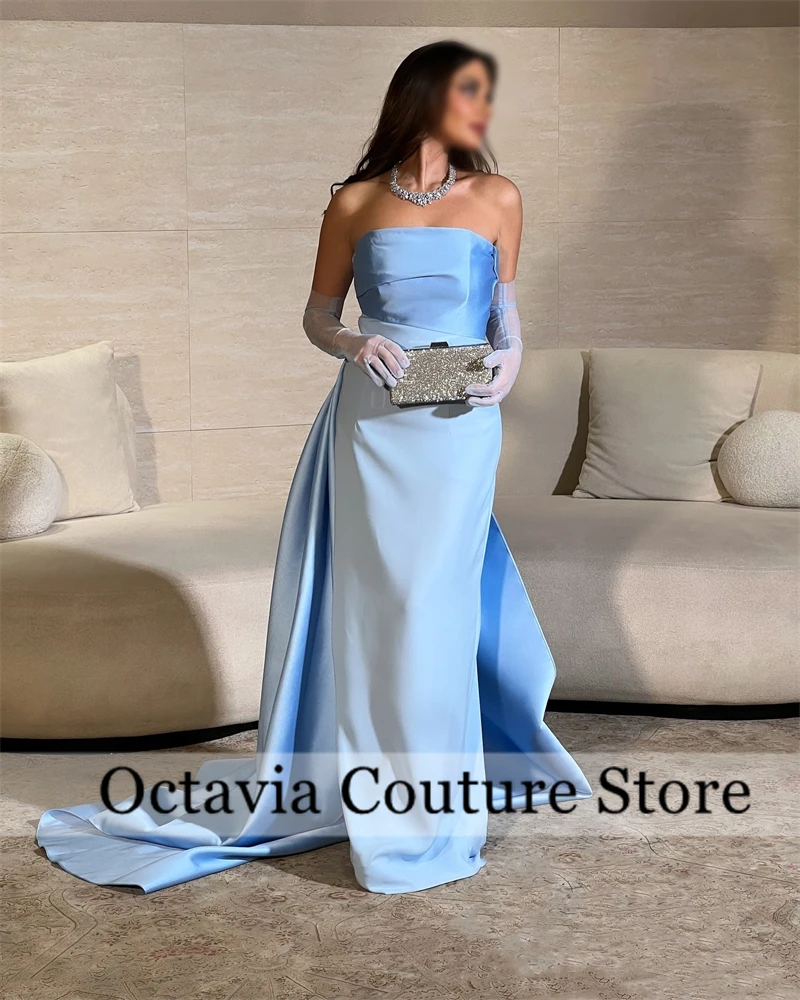

Небесно-голубое вечернее платье без бретелек Дубайские платья для дня рождения с перчатками Длинные платья для выпускного вечера для женщин по индивидуальному заказу فستان زفاف مق решениеات