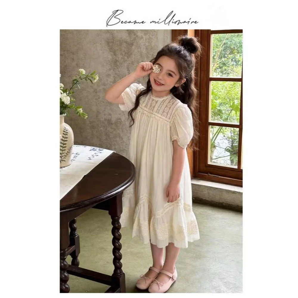 2026 New Baby Summer Girls Boutique Lace Dress, Princess Kids Sweet Fashion Party Dress 2 -9 Years