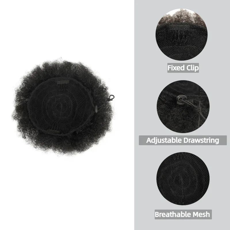 Afro Puff Drawstring Ponytail Extension Kinky Curly Chignon Hair 6inch Synthetic Short Hair Extensions with 2 Clips For Women