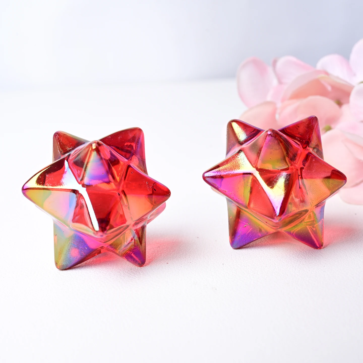 Rainbow Red and White Smelting Star - smelting Quartz Mekkaba Star, vibrant red white, perfect for home décor, crystal gift