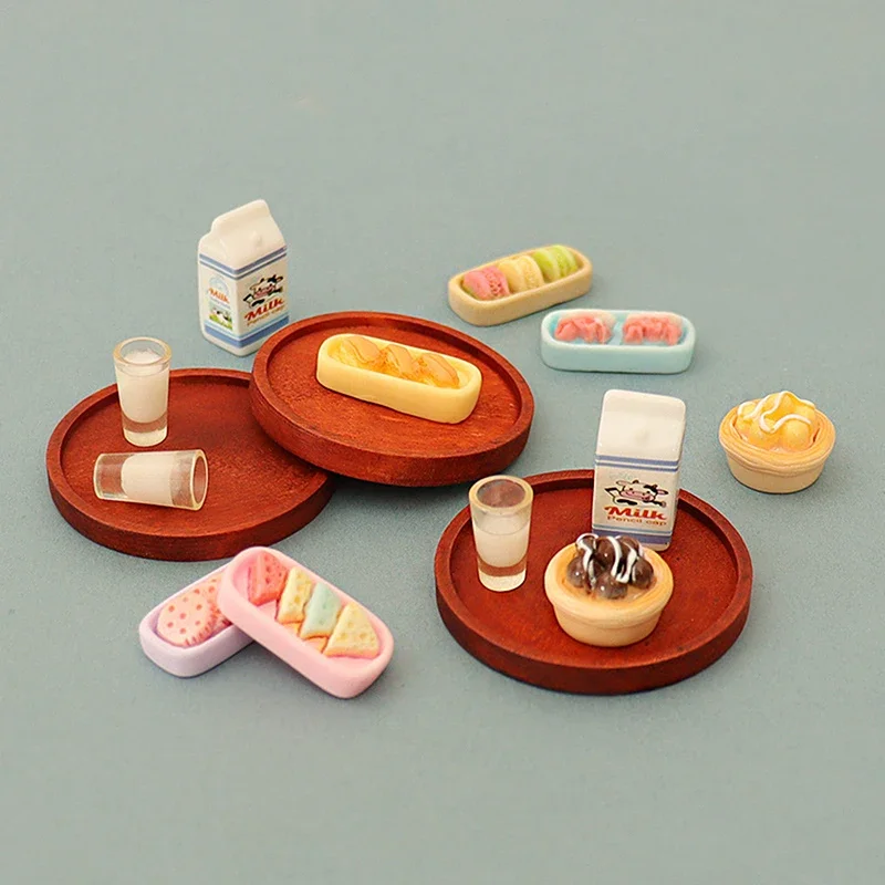 

5PCS DIY Toy Scene Accessory Set, 1:12 Dollhouse Miniature Decorative Milk, Egg Tart, Biscuit Models, Include Meal Plate