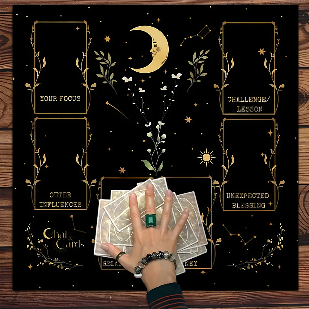 

Golden Celtic Cross Tarot Table Cloth Altar Cloth Moon Starry Sky Vibrant Floral Divination Tablecloth For Tarot Mat Witchy Home