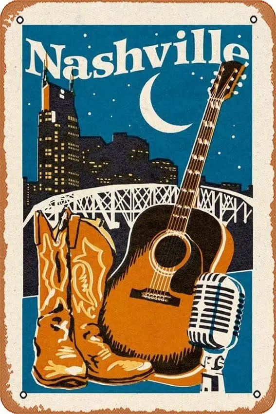 Tin Sign Vintage Nashville,Tennessee,Woodblock 76713 Bar Club Family Bathroom Toilet Cafe Funny Wall Decoration Gift Metal  sign
