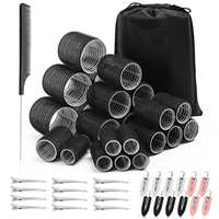 50pcs/set Hollow Hook & Loop Hair Rollers Set Jumbo Size Self-Adhesive Heatless Curlers Big Waves Air Bang with Storage Bag 1925