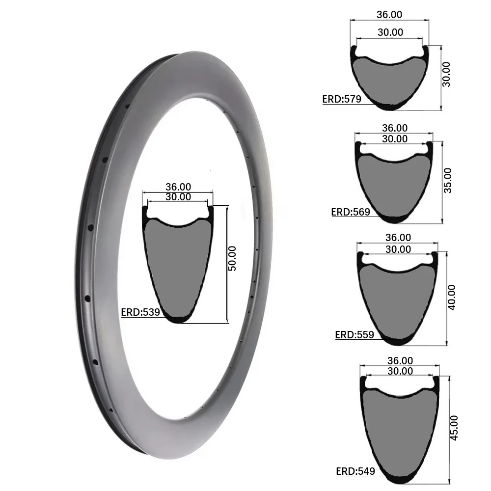 36mm Width Gravel Carbon Rim 30 35 40 45 50mm Deep700C Road Bicycle Tubeless Disc Brake Symmetric Super Light Wheelset 24 28 36H