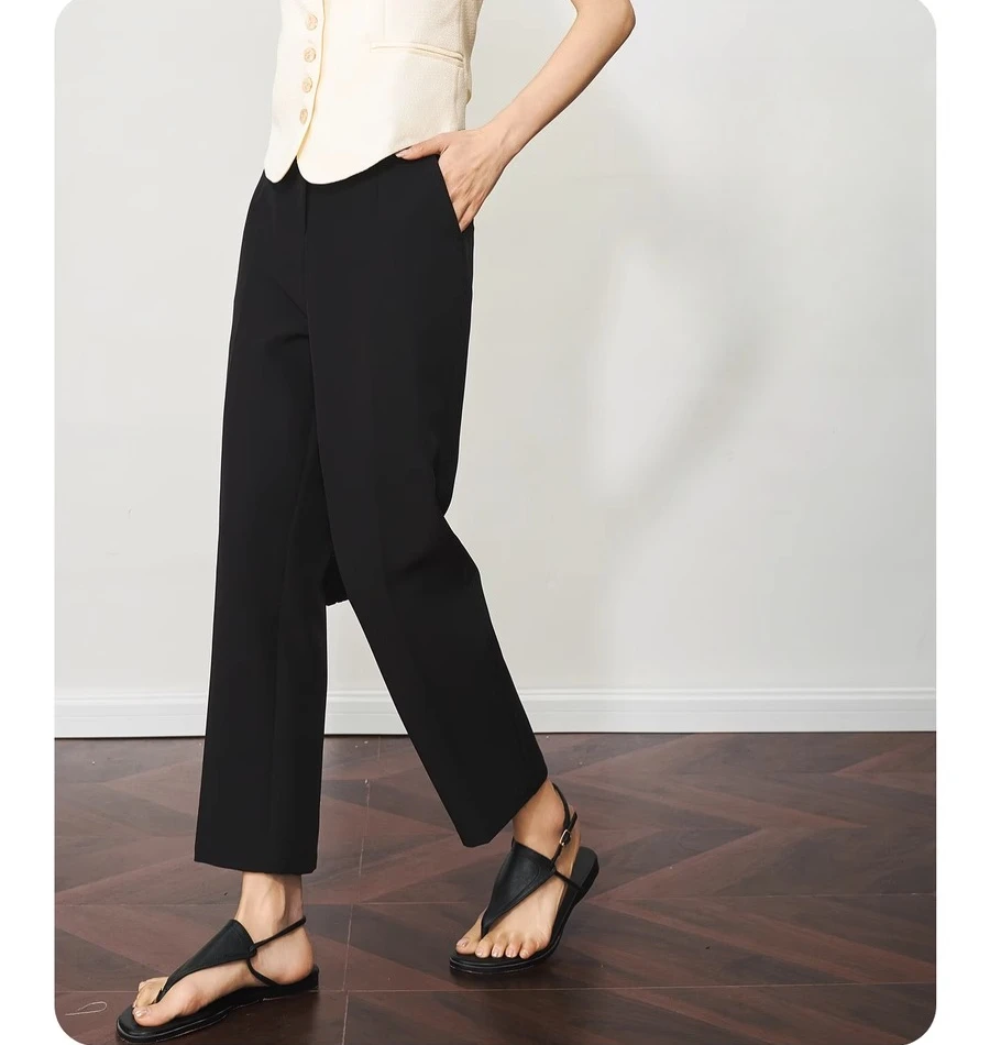 OLrain 2025 Autumn High Waist Office Pants Women Straight Wide-Leg Professional Trousers Elastic Comfort Slim Pants O57XK98838