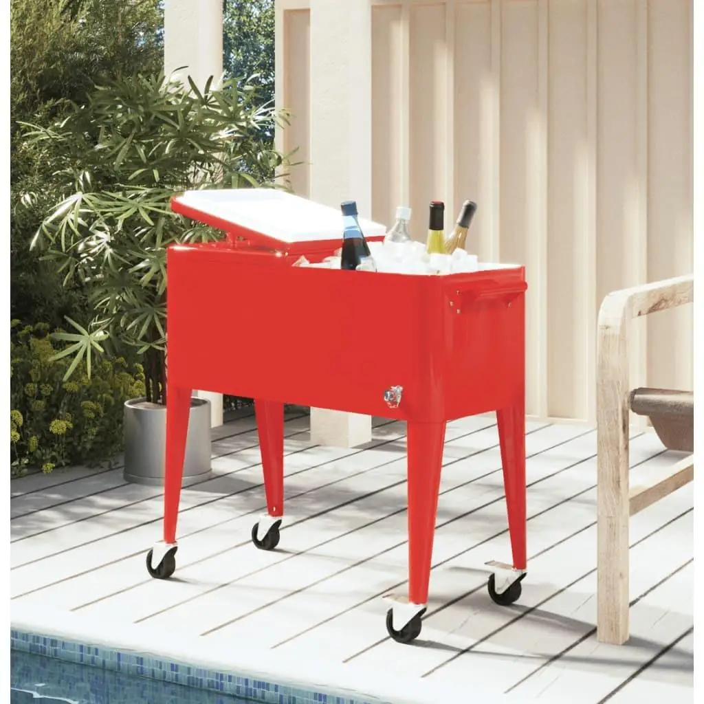 Red Cooler Cart with Wheels - 36.2x16.9x35 Portable Outdoor Beverage Carrier