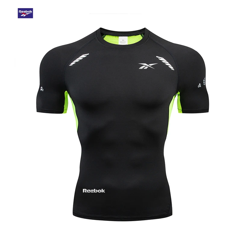 Reebok logo men's running tight-fitting sports shirt-quick-drying football short-sleeved shirt-casual sportswear-excellent breat - view 5