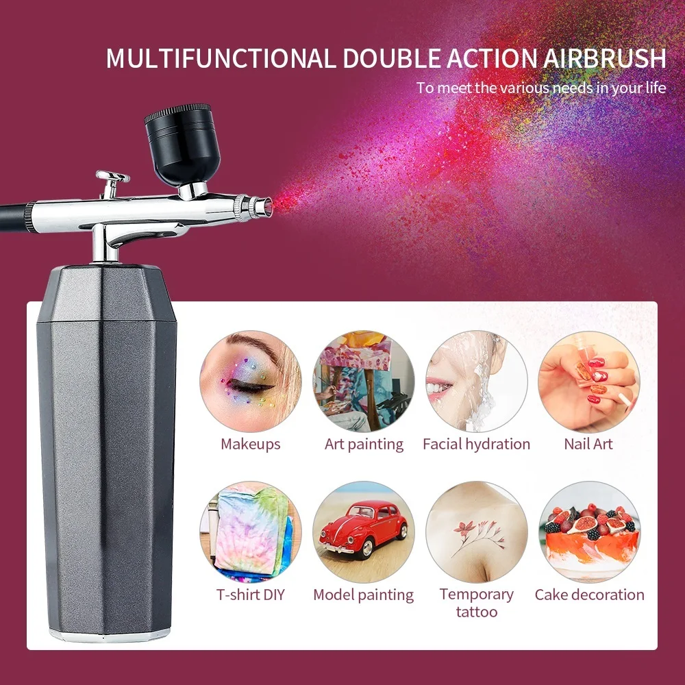 Mini Double Action Airbrush 0.3mm Portable Air Compressor Kit Paint Spray Gun for Makeup Tattoo Cake Nail Art Nano Mist Sprayer