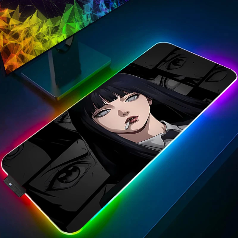 Anime Gaming Speed Mouse Pad N-naruto Hyuuga Hinata LED Gamer Large Mouse Mat Backlight Keyboard Mousepad RGB Computer Desk Mat