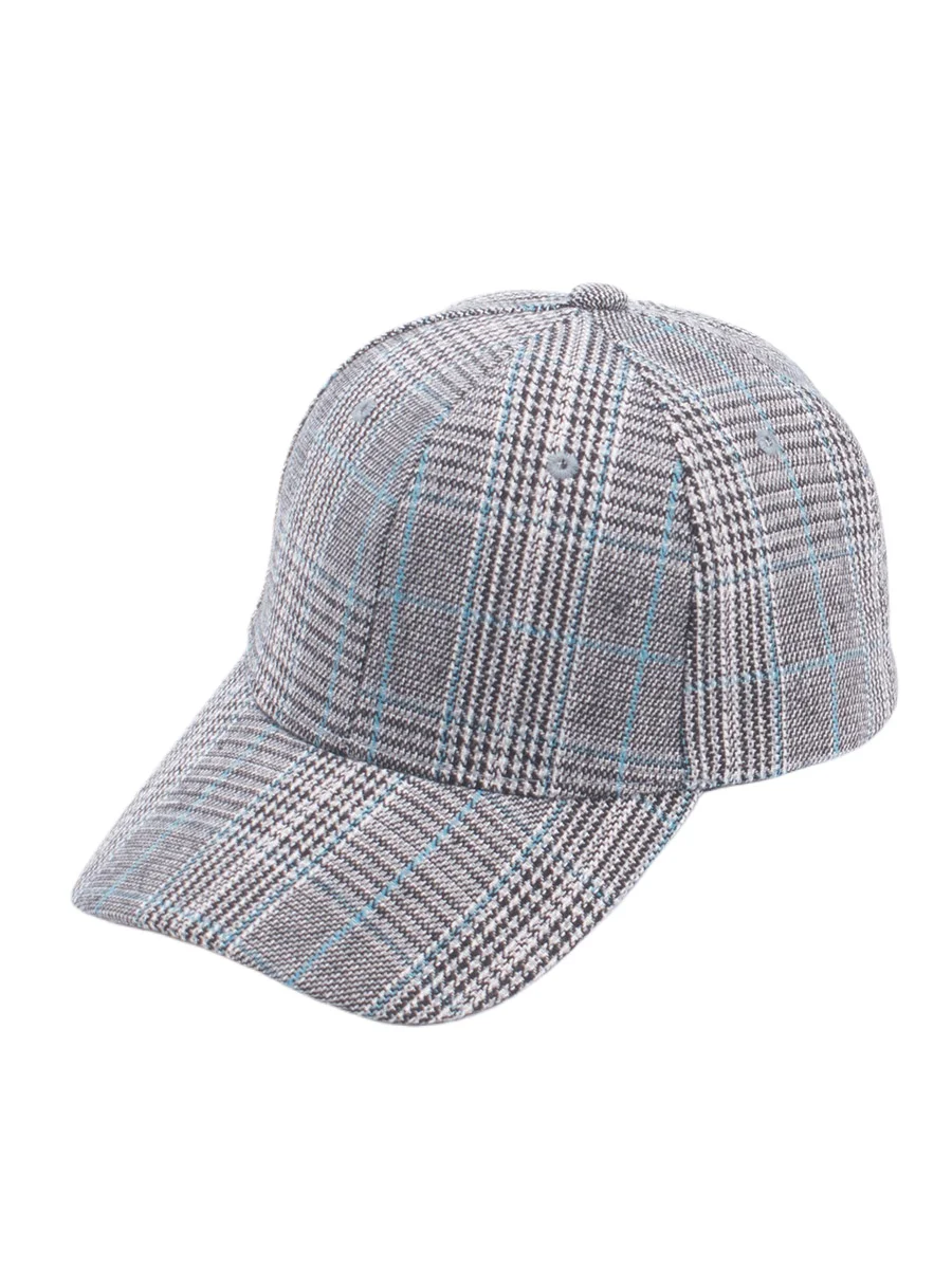 Women\'s Tweed Baseball Cap Plaid Grey Blue Ladies Caps Houndstooth Geometric Pattern Vintage Stylish