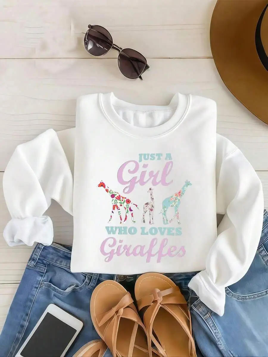 

Womens Sweatshirt Print Just A Girl Who Loves Giraffes Cute Animal Lover Gift