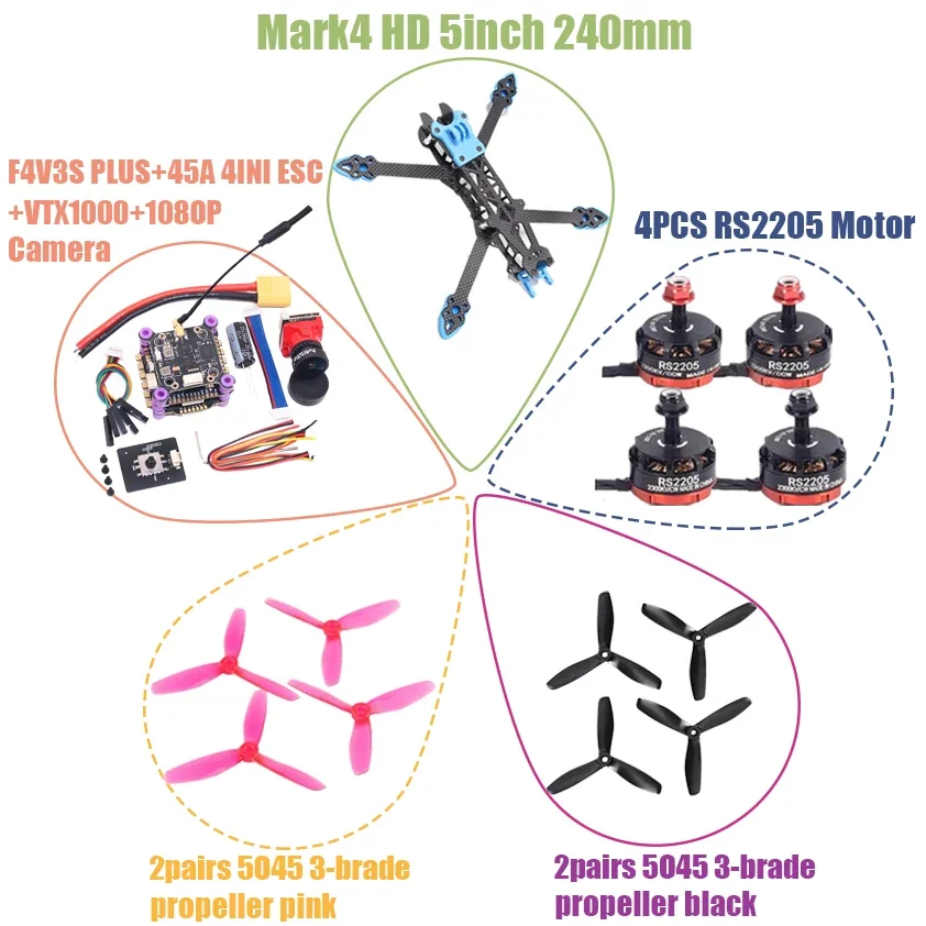F4V3S PLUS MARK4-HD Mark 4 HD 5 pouces 240mm F4 V3 V3S FC contrôleur de vol RC Drone FPV course quadrirotor Betaflight INAV