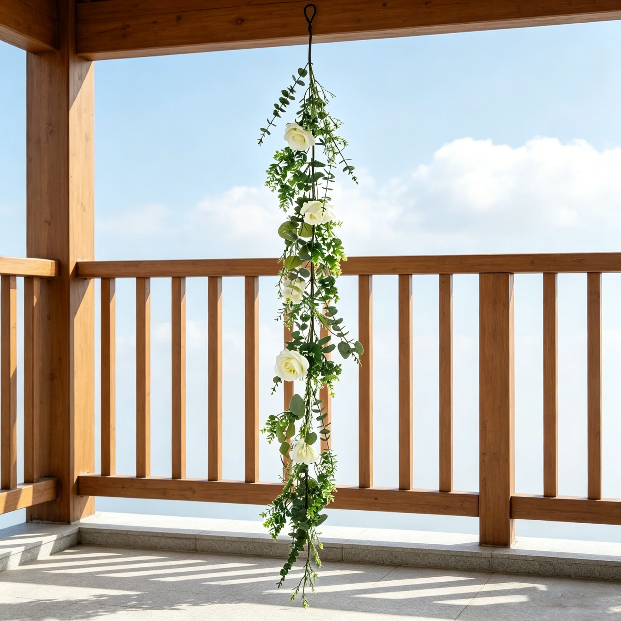 175cm 69inch Artificial White Rose Vine, No Fade Greenery Swag for Wedding Backdrop, Window, Fireplace, Party Entryway Ornament