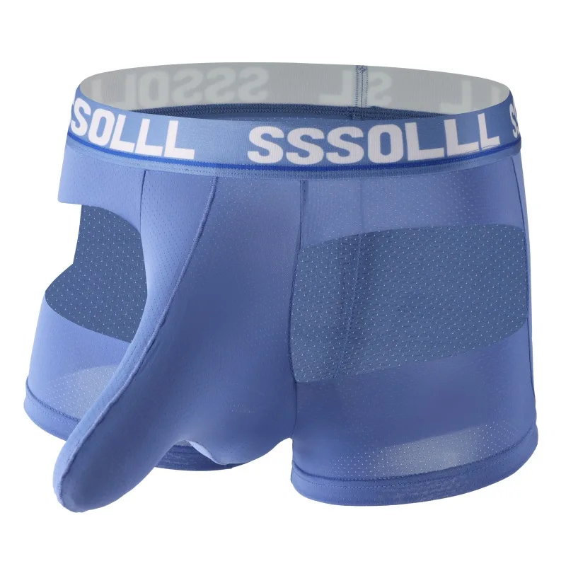 Men's Four-corner JJ Set Is Breathable and Comfortable, New Personalized Mid-waist Ice Silk Mesh Hollow Men's Air-conditioning