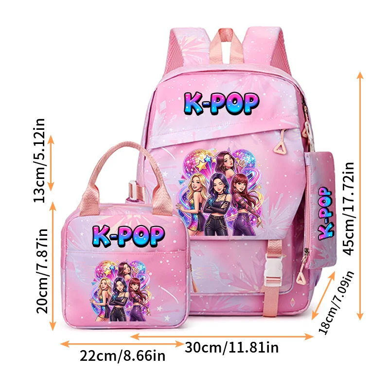3PCS K-POP Girl Group Pattern Backpack Set for Fans Perfect Gift Idea with Eye-Catching Design