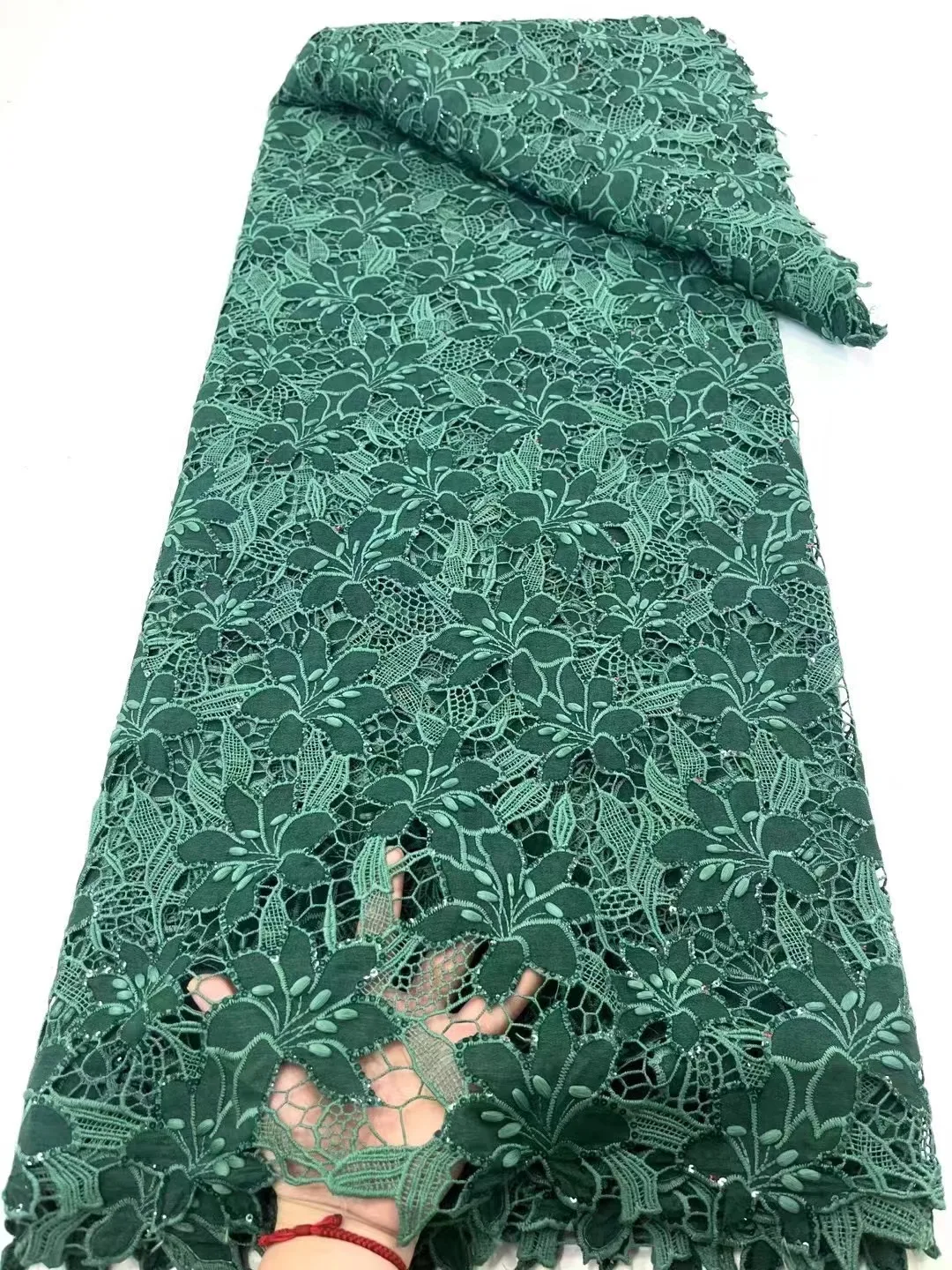 Tessuto africano del merletto del cavo del ricamo con le paillettes 5Yards 2023 tessuto di pizzo del cavo della Guipure nigeriano di alta qualità elegante partito QF0941