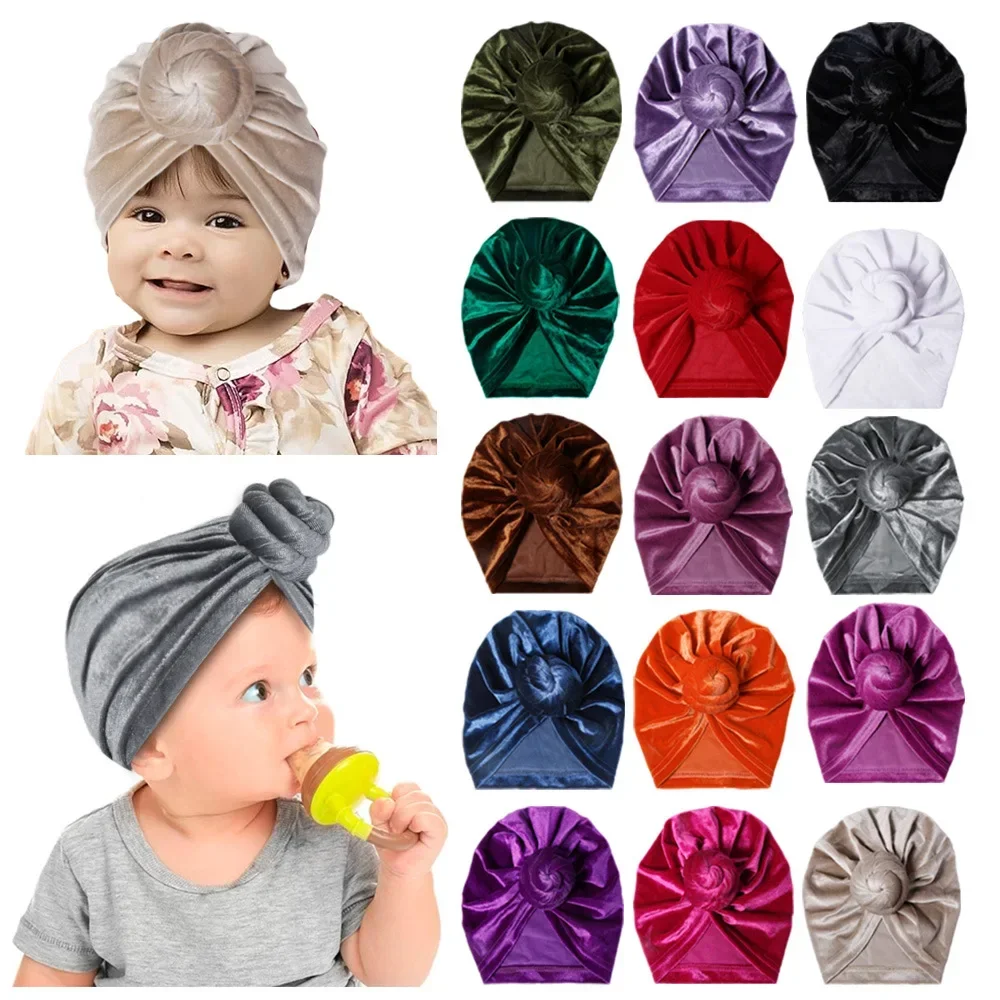 Baby Knot Beanie Caps Bow Hat Girls Velvet warm Hat Donuts Turban For Kid Toddler Infant Cap Baby Photo Props Hair Accessories