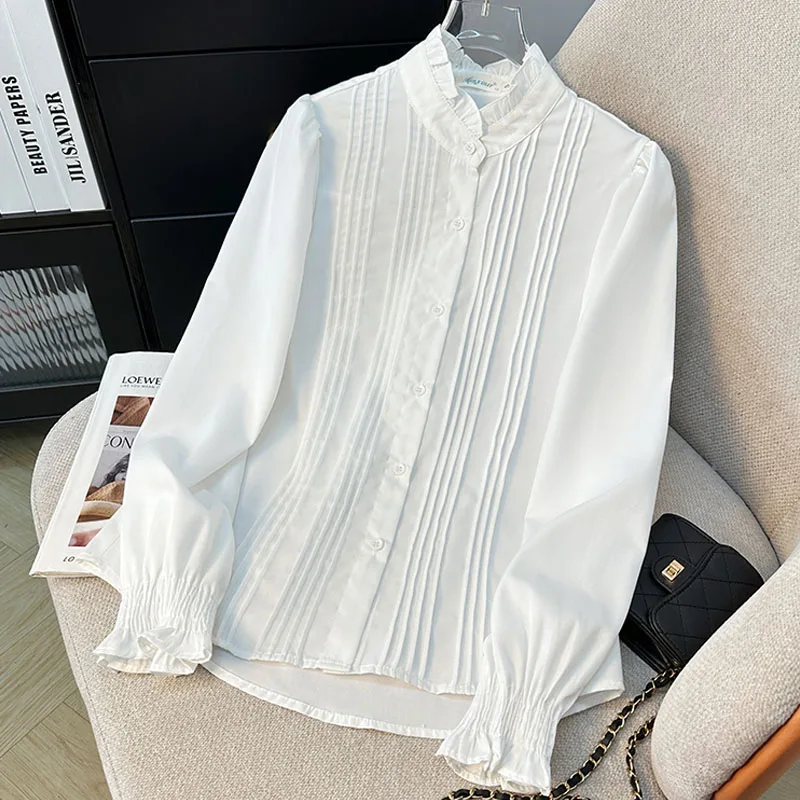 

Women Shirt Blouse New Long Sleeve Ruffled Collar White Shirt Blouse Women Tops Blouses Shirts Blusas Para Mujer Blusa 2025 Q505
