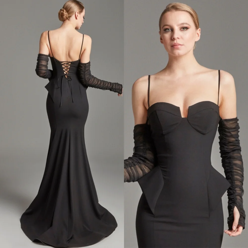 Customized Mermaid Elegant Black Jersey Evening Dress Formal Strapless Homecoming Dresses Temperament Special Occasion Gowns