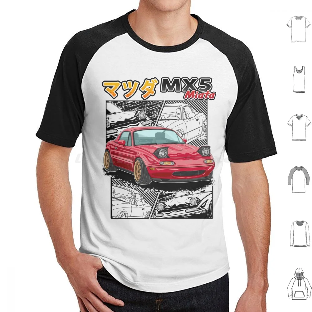 Jdm Retro Sportcar Mx5 Miata T Shirt Big Size 100% Cotton Car Cars Automobile Automotive Vehicle Guyvit Navin Guyvit Mazda Red