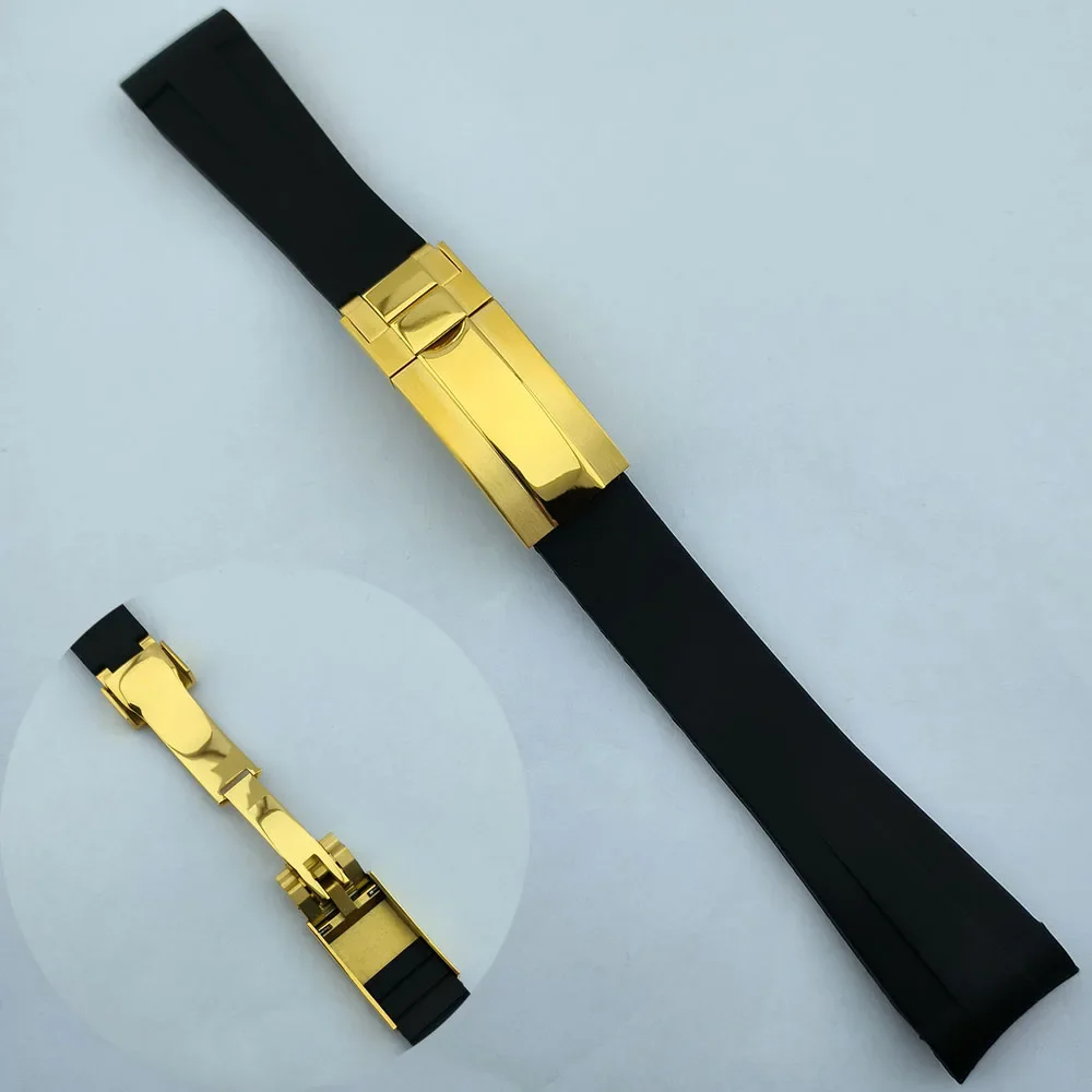 20mm rubber strap with black curved end waterproof silicone watch strap bracelet suitable for SUB GMT Yacht Daytona NH35 case