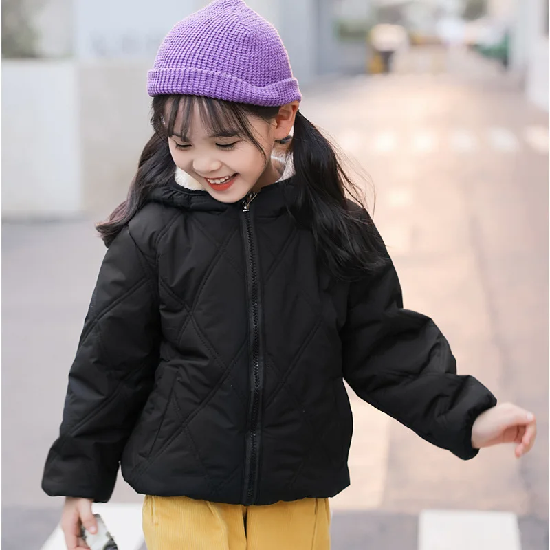 Autumn Winter Padded Children\'s Cotton Coat Boys Light Warm Short Jacket Girls Cute Solid Colour Hooded Casual Outerwear 2-6Y