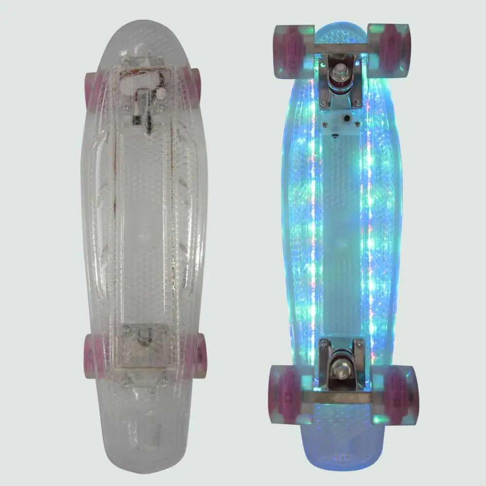 

22 inch transparent LED shining PP plastic skateboard with four wheels fish board