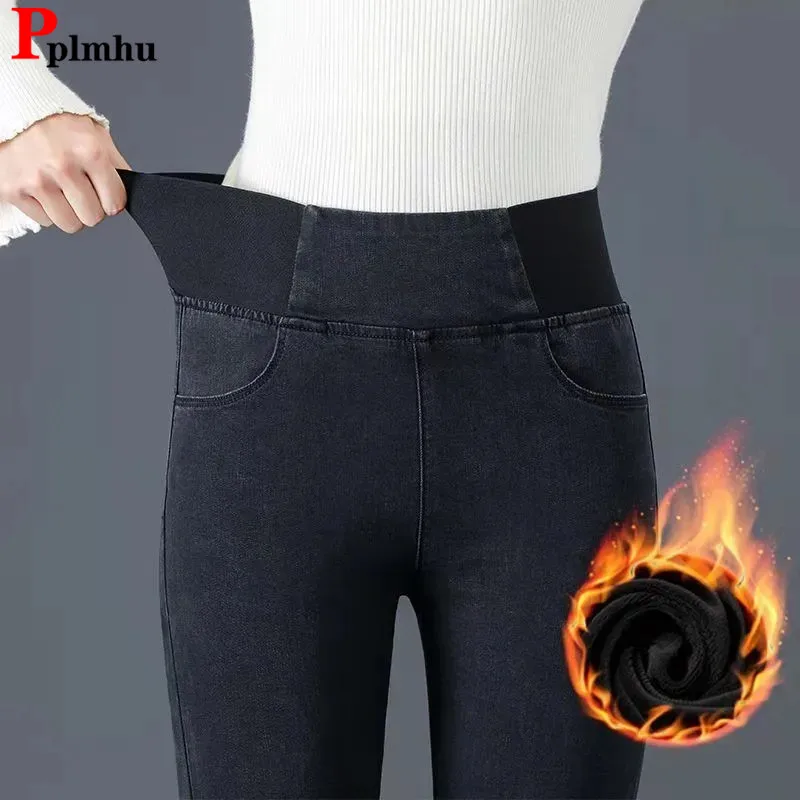 

Winter Warm Elastic High Waist Velvet Lined Pencil Jeansy Thicken Skinny High Waist Denim Pant Korean Vaqueros Women Trouser New