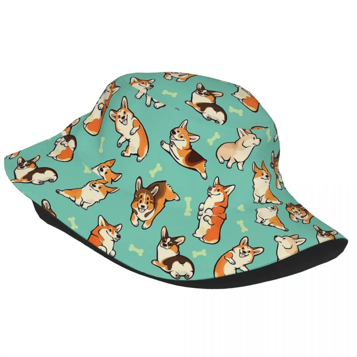 Streetwear Jolly Corgis In Green Mask Bucket Hat Unisex Lightweight corgi  Hats Beach Vacation Getaway Headwear Boonie Hat