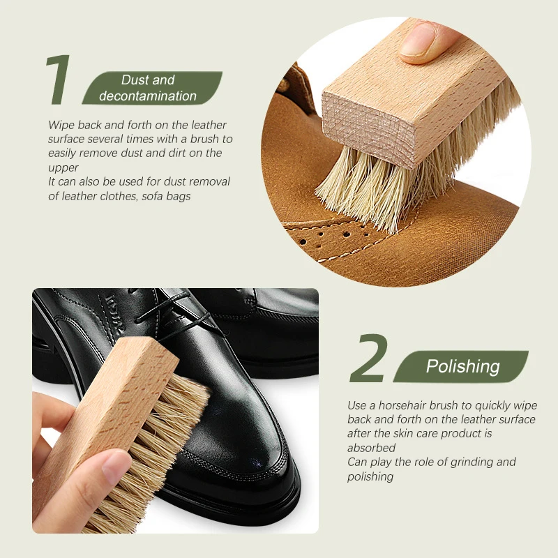 Pig Bristles Shoe Brush For Slippers sneaker brush Shoes Cleaning Brushes Boot Brush Cleaner Wood Handle Useful cepillo zapatos