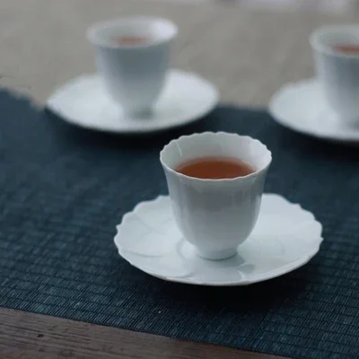 Chinese Tea Set Jingdezhen-High Body Sunflower Tea Cup, Manual White Porcelain Sample