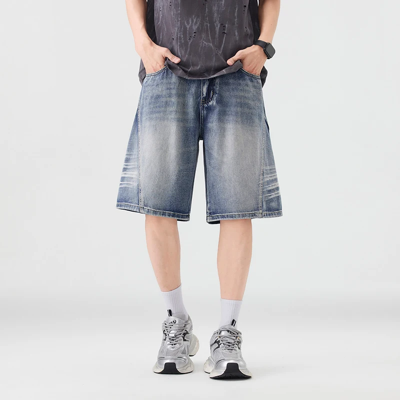 

KSTUN Wide Leg Denim Shorts For Men Loose Fit Short Jeans Knee-Length pants Men's Summer Shorts Casual Bermuda Shorts Patchwork