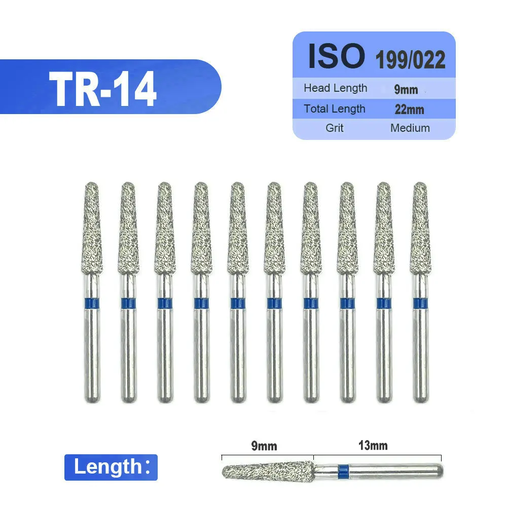 10pcs Dental Lab Diamond Burs Drill Polishing Smoothing Whitening for High Speed Handpiece TR-14