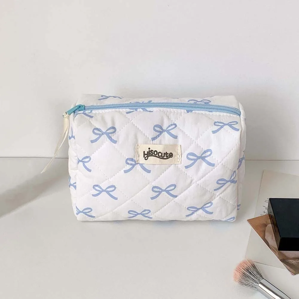 Borsa per cosmetici con fiocco per riporre pennelli per trucco portatile Custodia per cosmetici Custodia per il lavaggio Borsa per trucco con fiocco Portamonete in tessuto con cerniera Bowknot da viaggio