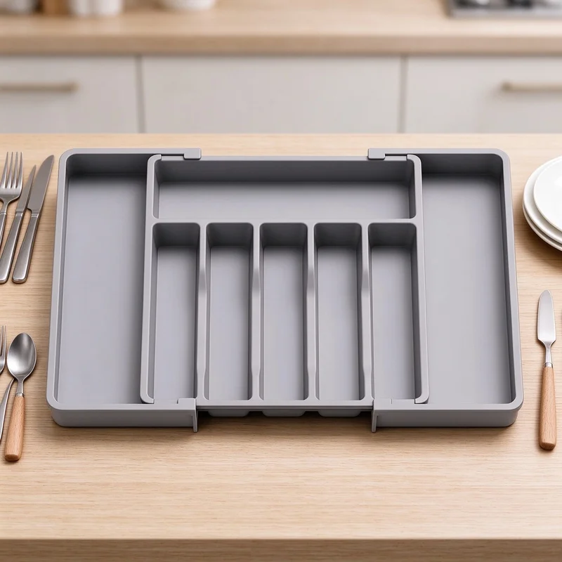 Adjustable Expandable Silverware Drawer Organizer Plastic Tableware Storage Tray for Spoon Fork Knife Kitchen Utensils