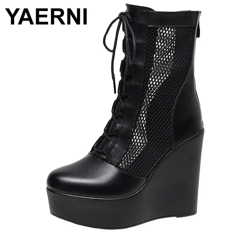 

Women's Hollow out Leather Boots Thin Bot Breathable Summer ort Boot Commute Sle Waterproof Platform round Toe