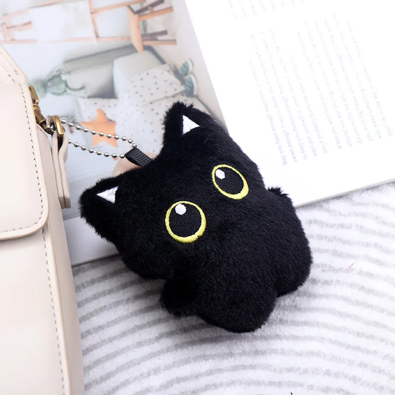 

In Stock Plush-Like Texture Black Cat Keychain Adorable Big Eyes Soft Stuffed Animal Bag Keychain Backpack Decoration Girl Gift