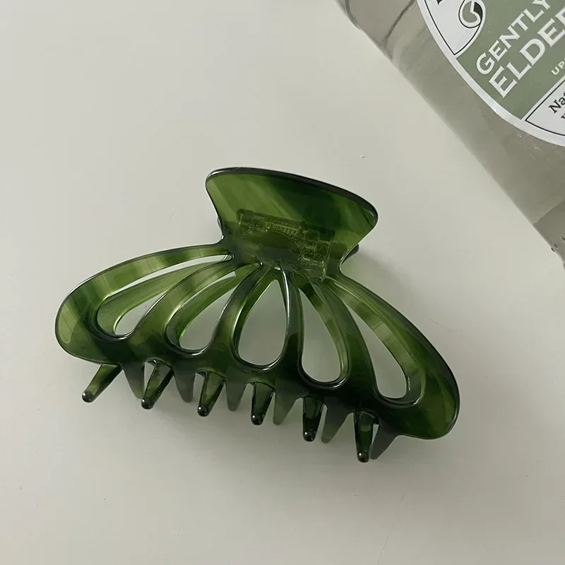 High-Quality Green Twill Acetate Grab Hair Clip Gentle Back of the Head Shark Clip Bath Clip Hairpin Headwear Woman\'s Hair Claw