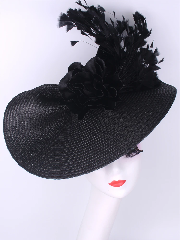 الخزامى كبير الفاسناتور زهرة قبعة النساء الزفاف أغطية الرأس الكنيسة مناسبة خوذة السيدات قبعات الشاي حفلة الحدث صندوق حبوب منع الحمل قبعة